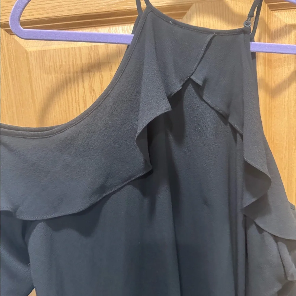 Michael Kors Black Cold-Shoulder Ruffle Halter Blouse